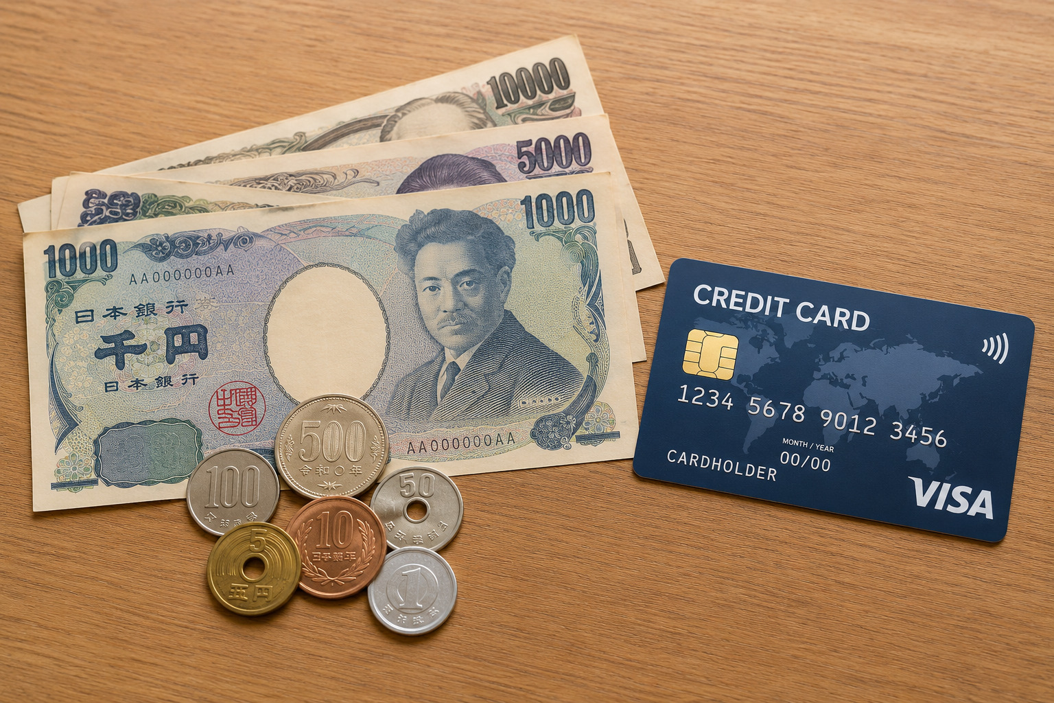 現金と各種クレジットカードの支払い方法